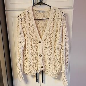 Zara Cream Open-Knit Women's Cardigan
